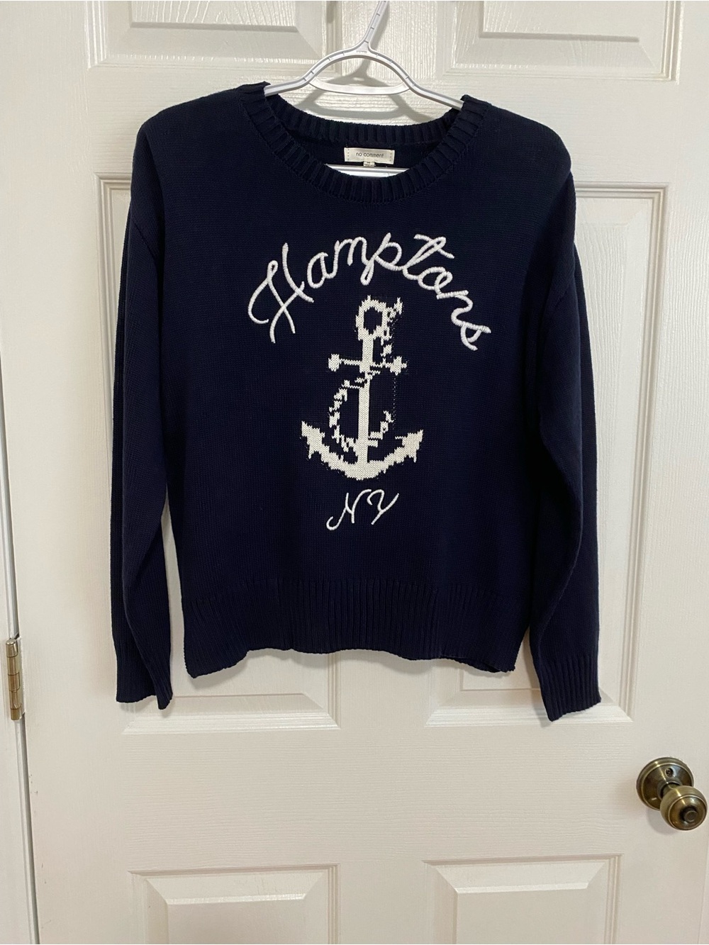 NWT No Comment Navy “Hampton NY” Anchor Cotton Blend Sweater | Size M